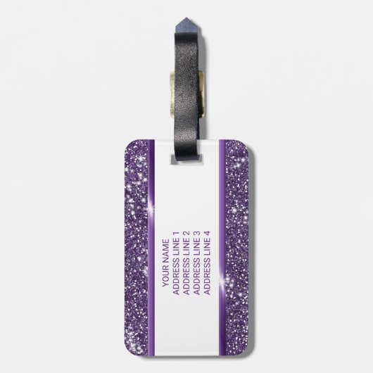Étiquette À Bagage Parties scintillant violet Faux, texture Look avec (Dos Vertical)