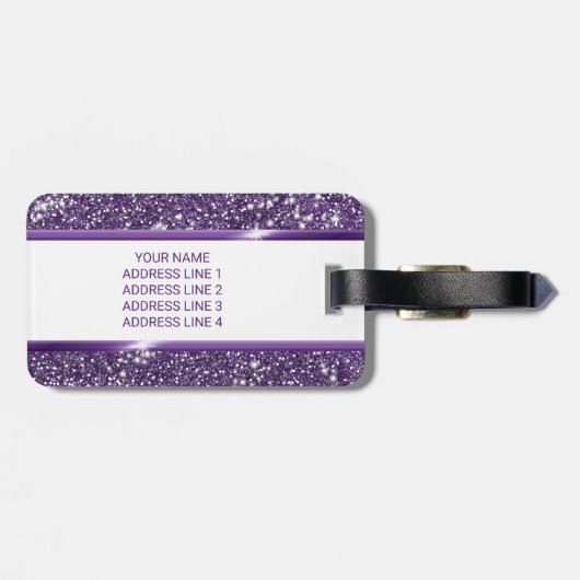 Étiquette À Bagage Parties scintillant violet Faux, texture Look avec (Dos horizontal)