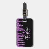 Étiquette À Bagage Parties scintillant violet noir gouttes nom monogr (Devant Vertical)