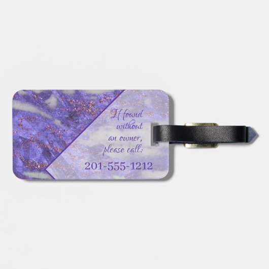 Étiquette À Bagage Parties scintillant violet rose élégant Monogramme (Dos horizontal)