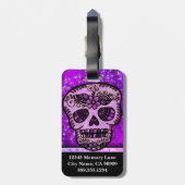 Étiquette À Bagage Parties scintillant violette Élégant crâne noir Mo (Dos Vertical)