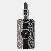 Étiquette À Bagage Parties scintillantes noires d'argent de léopard (Devant Vertical)