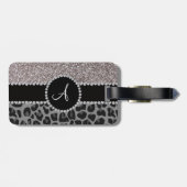 Étiquette À Bagage Parties scintillantes noires d'argent de léopard (Dos horizontal)