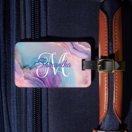 Étiquette À Bagage Pastel Bleu Rose Violet Agate (Insitu Rectoal 4)