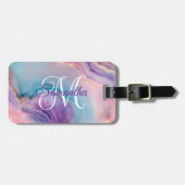 Étiquette À Bagage Pastel Bleu Rose Violet Agate (Devant horizontal)