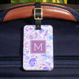 Étiquette À Bagage Pastel Blue et violet Floral sur mesure Monogramme
