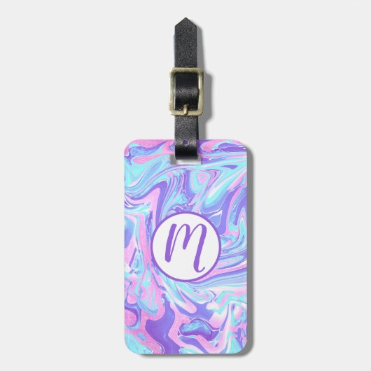 Étiquette À Bagage Pastel Blue & Purple Marble Texture liquide (Devant Vertical)