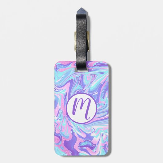 Étiquette À Bagage Pastel Blue & Purple Marble Texture liquide (Dos Vertical)