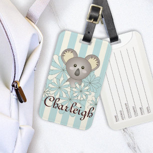 Étiquette À Bagage Pastel Blue Stripe Cute Baby Koala Kids