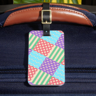 Étiquette À Bagage Pastel Damier Rayure Nœud Papillon Géométrique