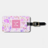 Étiquette À Bagage Pastel rose et violet Floral sur mesure Monogramme (Devant horizontal)