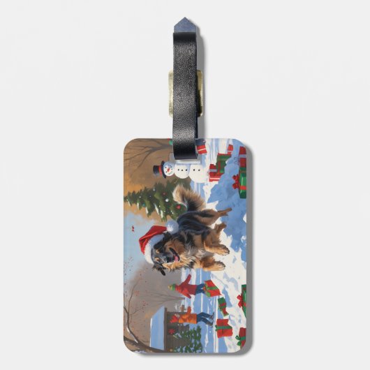 Étiquette À Bagage Pasteur anatolien Noël Festif Neige (Dos Vertical)