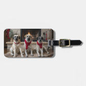 Étiquette À Bagage Pasteur anatolien près de la cheminée Noël (Devant horizontal)