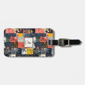 Étiquette À Bagage Patchwork Botanique Éclectique et Audacieux avec P (Devant horizontal)