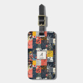 Étiquette À Bagage Patchwork Botanique Éclectique et Audacieux avec P (Devant Vertical)