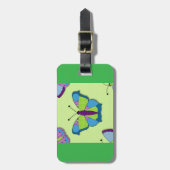 Étiquette À Bagage Patchwork Butterfly Pattern on Green (Devant Vertical)