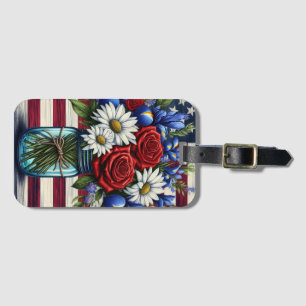 Étiquette À Bagage Patriotique, floral en détresse