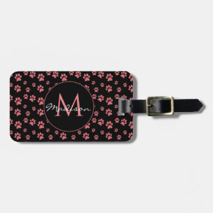 Étiquette À Bagage Patte de Chat Rose Motif Mignon Monogramme