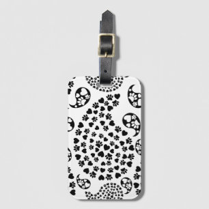 Étiquette À Bagage Pattes de chien noir et blanc et imprimé paisley à