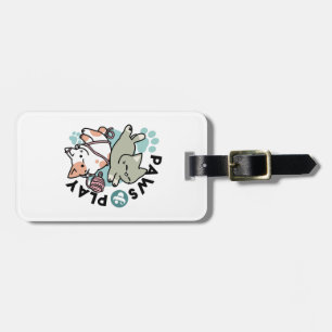 Étiquette À Bagage Pattes et Jeux – Illustration de Chat Adorable