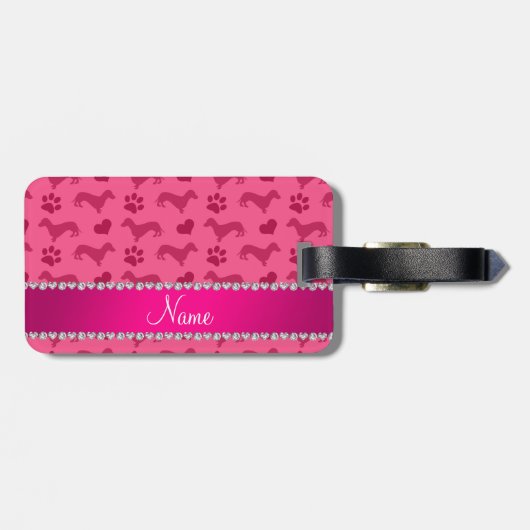 Étiquette À Bagage Pattes roses nommées faites sur commande de coeurs (Dos horizontal)