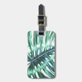 Étiquette À Bagage Paume verte de feuille de monstera tropicale (Devant Vertical)