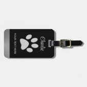 Étiquette À Bagage Paw Chien Argent sur arrière - plan noir (Devant horizontal)