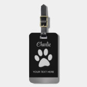 Étiquette À Bagage Paw Chien Argent sur arrière - plan noir (Devant Vertical)
