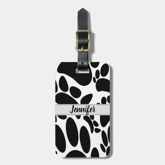 Étiquette À Bagage Pawprint de chien Abstrait Nom personnalisé blanc (Devant Vertical)