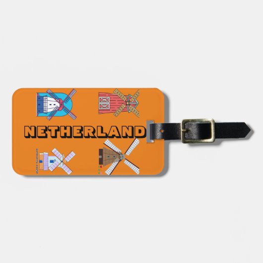 Étiquette À Bagage Pays-Bas Holland Iconic Windmill Orange Travel (Devant horizontal)