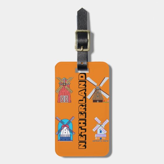 Étiquette À Bagage Pays-Bas Holland Iconic Windmill Orange Travel (Devant Vertical)