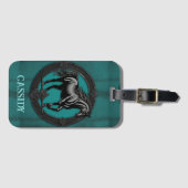 Étiquette À Bagage Pays de l'Ouest équestre Turquoise Cheval noir (Devant Horizontal)