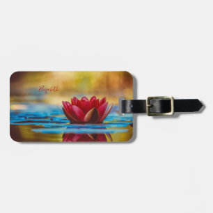 Étiquette À Bagage Paysage à la Fleur de Lotus Rouge, Zen