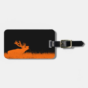 Étiquette À Bagage Paysage de chasse aux cerfs silhouette orange