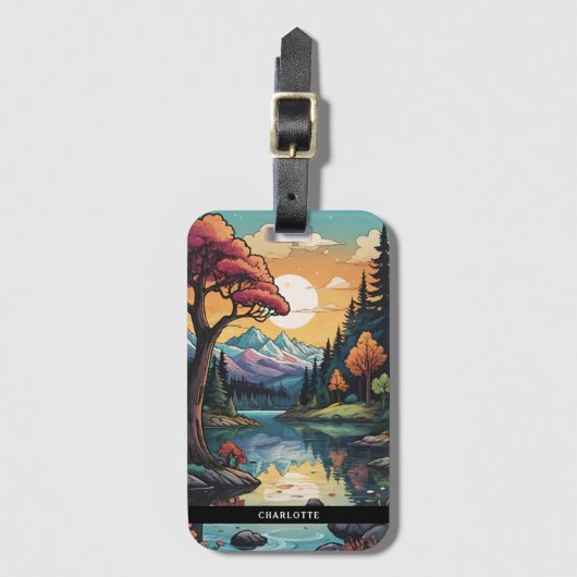 Étiquette À Bagage Paysage ensoleillé enchanté Lakeside Serenity (Devant Vertical)