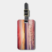 Étiquette À Bagage Paysage et jetée au coucher du soleil, CA (Devant Vertical)