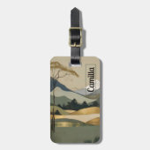 Étiquette À Bagage Paysage Japandi Gold & Green Mountain (Devant Vertical)