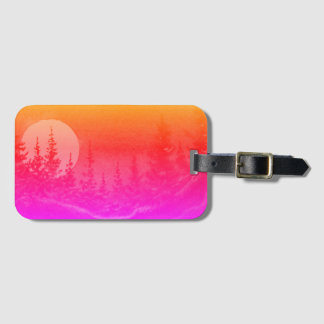 Étiquette À Bagage Paysage nocturne; chasse ou moisson lune