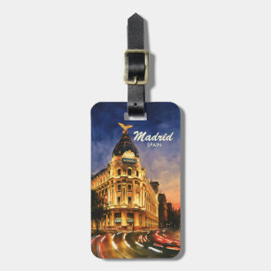 Étiquette À Bagage Paysage urbain aquarelle personnalisé de Madrid Es