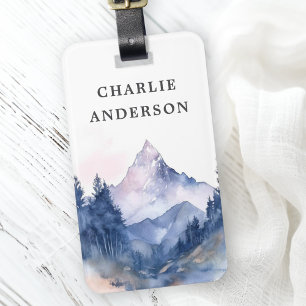 Étiquette À Bagage Paysages des montagnes et des arbres de l'aquarell