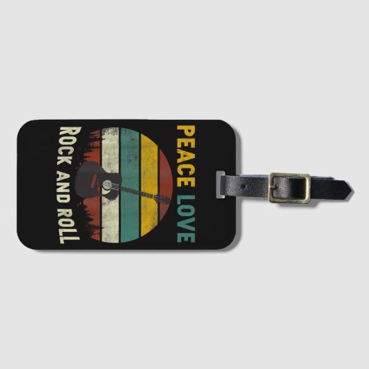 Étiquette À Bagage Peace Love & Rock & Roll Guitare Player Guitariste (Devant Horizontal)