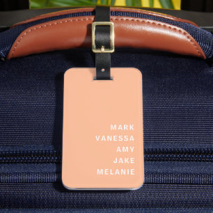 Étiquette À Bagage Peach Family Names Monogramme Minimaliste Texte bl