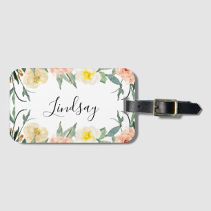 Étiquette À Bagage Peach Watercolor Floral Monogramme