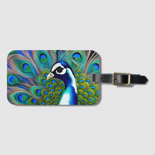 Étiquette À Bagage Peacock blanc bleu et vert Piebald (Devant Horizontal)