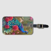 Étiquette À Bagage Peacock bleu dans Rose Garden (Devant Horizontal)
