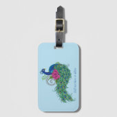 Étiquette À Bagage Peacock Blue Lotus Fleur Henné (Devant Vertical)