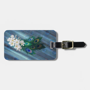 Étiquette À Bagage Peacock plumes & Emerald Green Metallic Silk