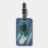 Étiquette À Bagage Peacock plumes & Emerald Green Metallic Silk (Devant Vertical)