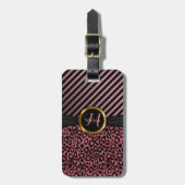 Étiquette À Bagage Peau de léopard et rayures roses poussiéreuses - (Devant Vertical)