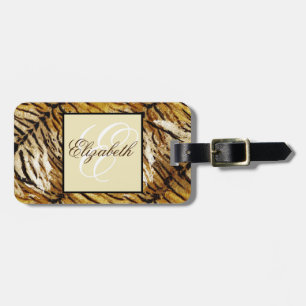 Étiquette À Bagage Peau de tigre, monogramme, élégant, tigre, rayé,